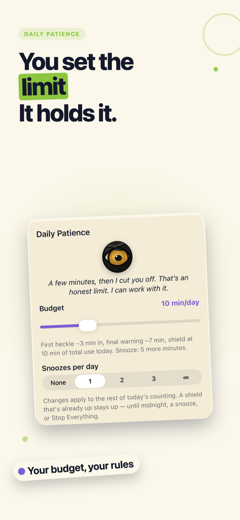 Daily Patience settings: set how many minutes of scroll you get